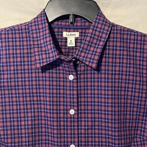L.L. Bean Ladies Med Long Sleeve Button Up‎ Great Plaid Design